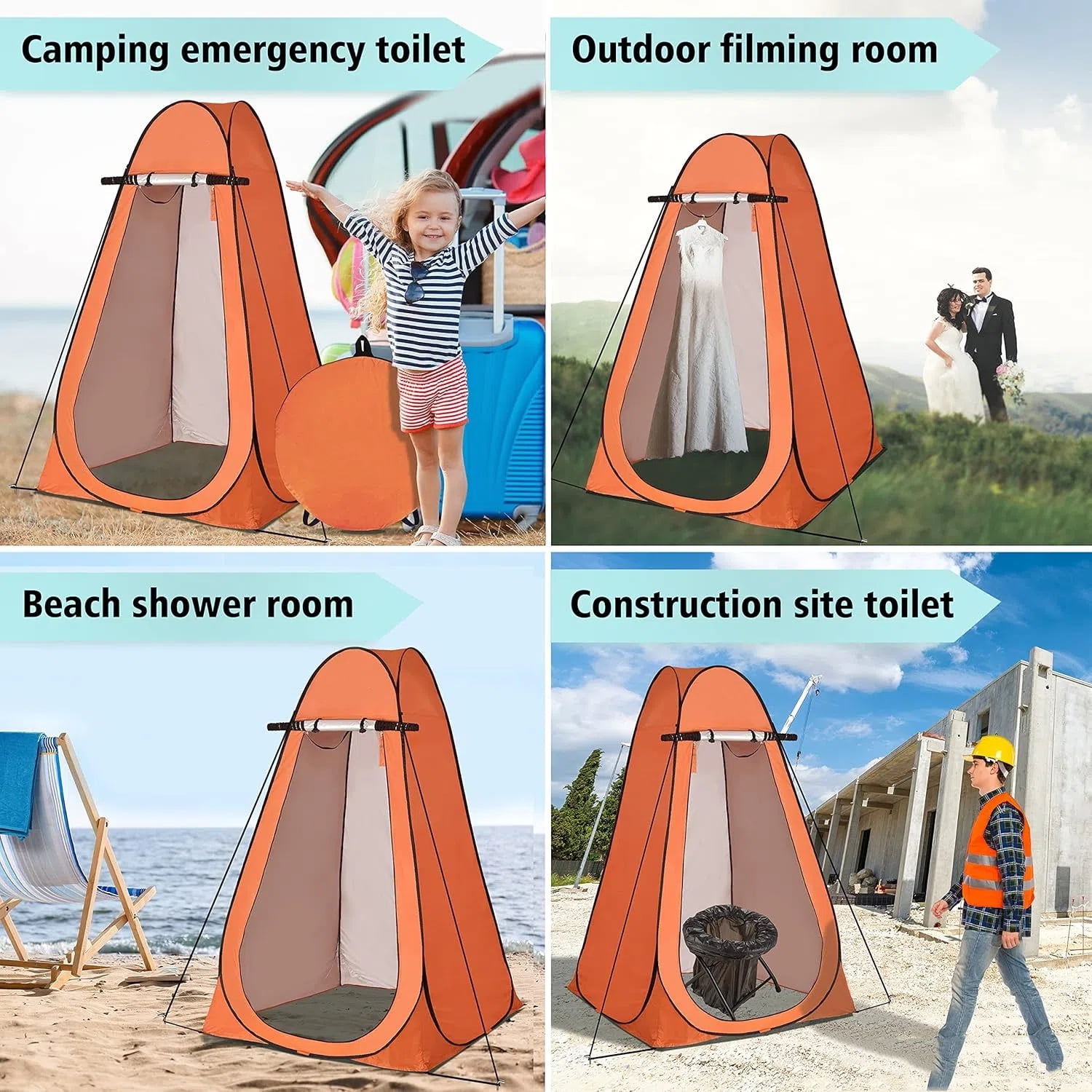 Pop Up Privacy Tent, Outdoor Privacy Shower Tent Portable Changing Room Camping Toilet with Carry Bag, Foldable Privacy Shelter Dressing Room Bathroom Toilet Shower Tent for Camping, Orange
