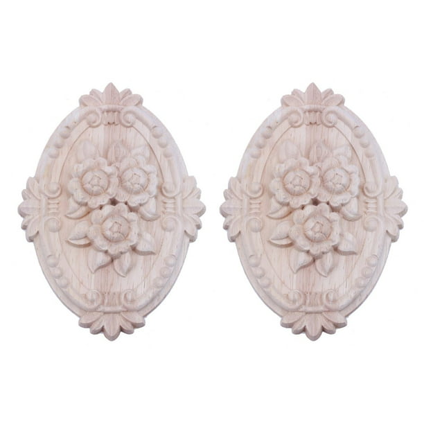 2X Adorno de Madera Retro Apliques Talla Adorno para Puerta de Gabinete Decoración de Muebles (13X9cm)
