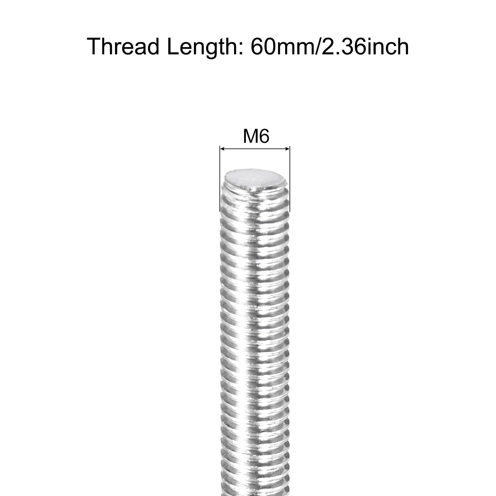 30Pack Fully Threaded Rod M6 x 60mm 1mm Thread Pitch 304 Stainless Steel Right Hand Threaded Rods Bar Studs