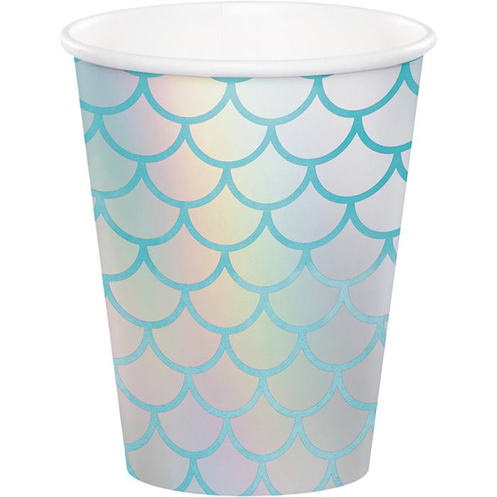 8 x Mermaid Shine Party Paper Cups Iridescent Finish Mermaid Party Supplies 