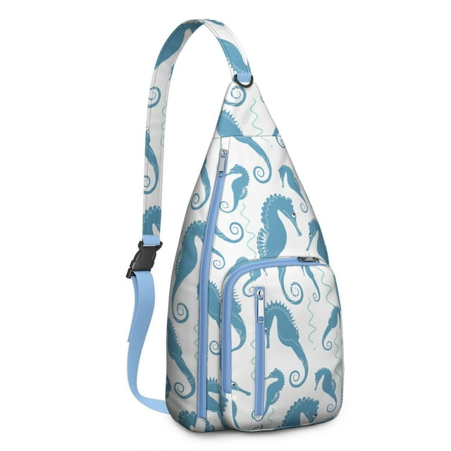 Ocean Creatures Sling Backpack - Tropical Seahorse & Jellyfish Pattern Crossbody Bag, Lightweight Anti-Theft Shoulder Pack with Layered Storage for Travel, Photography and Cycling