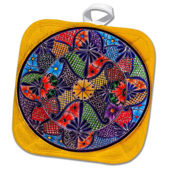 3dRose, Colorful Ceramic Mexican Plate, Guanajuato, Mexico, 8x8 Potholder