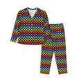 thumbnail image 1 of Fotbe Rainbow Chequerboard Conjunto de Pijama de Manga Larga para Mujer con Estampado, Ropa de Dormir de 2 Piezas, Conjunto de Casa Suave y Cómodo con Bolsillos-Small, 1 of 7
