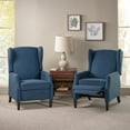 thumbnail image 3 of GDF Studio Weyland Contemporary Fabric Pushback Recliner, Set of 2, Navy Blue and Dark Brown, 3 of 13