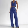 thumbnail image 2 of QATAINLAV Ofertas Relampago de Hoy! Women's Button Waistcoat and Casual Wide Leg Dress Pants 2 Piece Sets Solid Dressy Crop Vest Business Outfits Workwear Blue L, 2 of 7