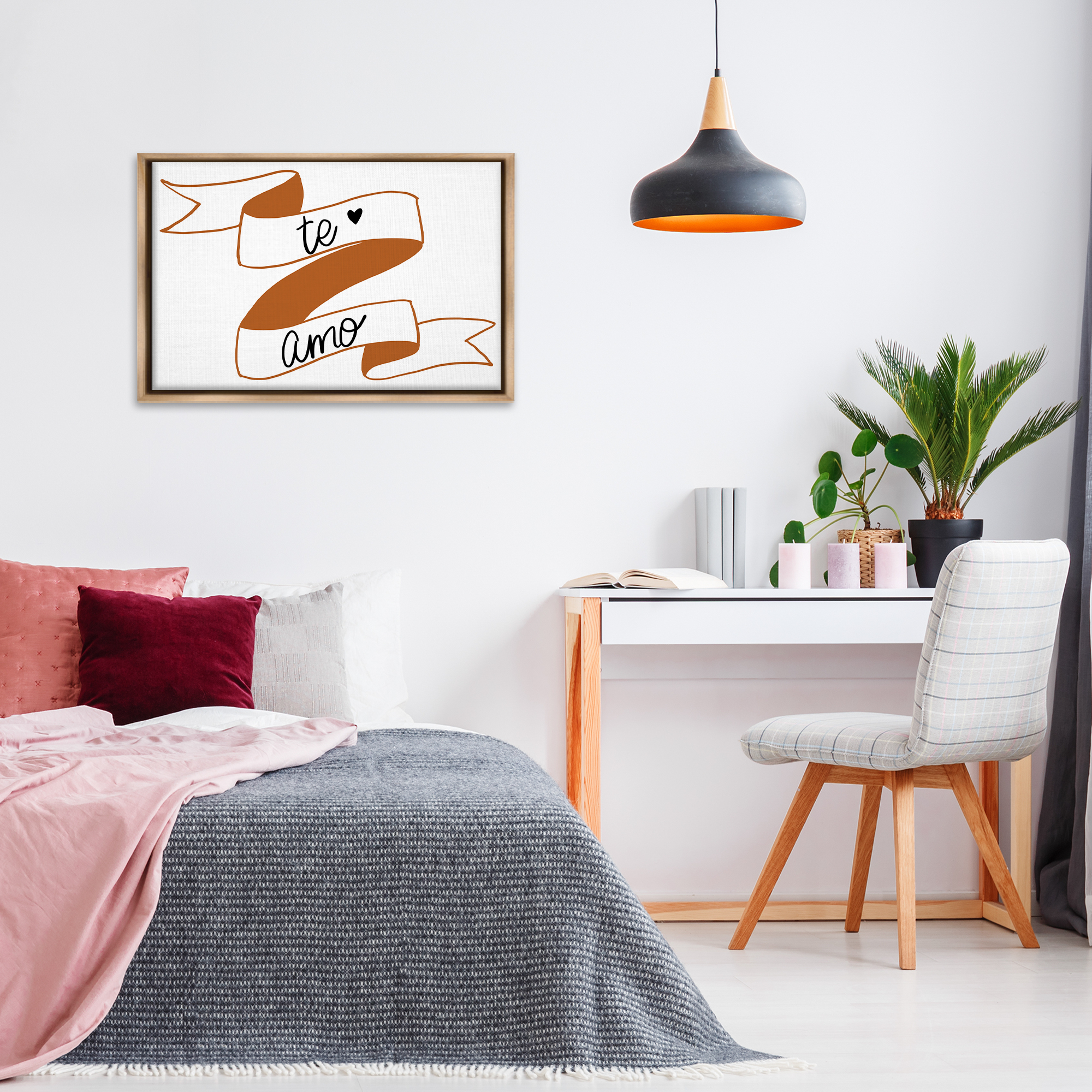 Stupell Industries Te Amo con Cinta Inspirational Quotes & Sayings Painting Brown Floater Framed Art Print Wall Art, 31 x 21