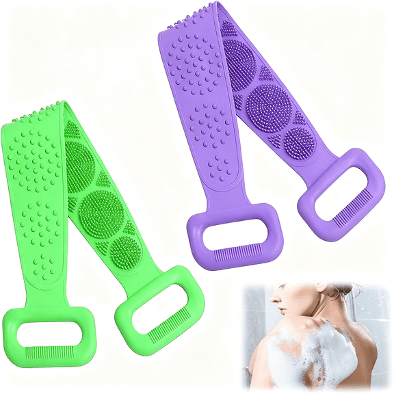 ACDANC Silicone Body Scrubber for Shower,Silicone Back Body Scrubber with Handle,27.5" Exfoliating Deep Clean Bath Body Brush Scrubber for Men and Women-2 Pcs