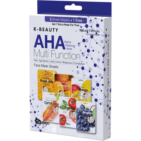 Saplaya K-Beauty Cuidado de la piel facial Belleza natural Paquete múltiple Mascarillas faciales Cuidado de la piel equilibrado Hecho en Corea del Sur (AHA (Jalea Real Vitamina-C Mango Zanahoria Tomat