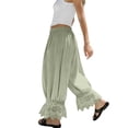 thumbnail image 4 of Women Linen Lace Trim Long Bloomers Pants Ruffle Victorian Vintage Pantaloons Summer Beach Travel Vacation Pants Light Green M, 4 of 6