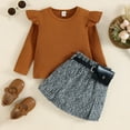 thumbnail image 5 of 1-5T Toddler Kids Baby Girls Ruffle Long Sleeve Top Tweed Skirt with Waist Bag 3PCS Clothes Fall Winter Outfit, 5 of 9