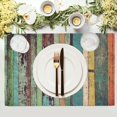 thumbnail image 3 of Vintage Colorful Wooden Placemats Set of 4, Placemats Dining Table Mat Set,12x18 Washable Stain Resistant Wipeable Cloth Placemat for Kitchen Buffet Parties, 3 of 7