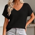 thumbnail image 4 of cfhntfmh Womens Summer V Neck Tops Short Sleeve Sweaters Knit Casual Plus Size Shirts Hollow out Lace Back with Drawstring Trendy Boho Tops, 4 of 7