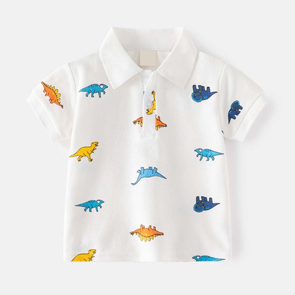 REDARER Boys' Dinosaur Print Polo Shirt - Gentleman Style Collar Short Sleeve Summer Comfortable Breathable Toddler Kids Beach School Party Top,4-5 Years