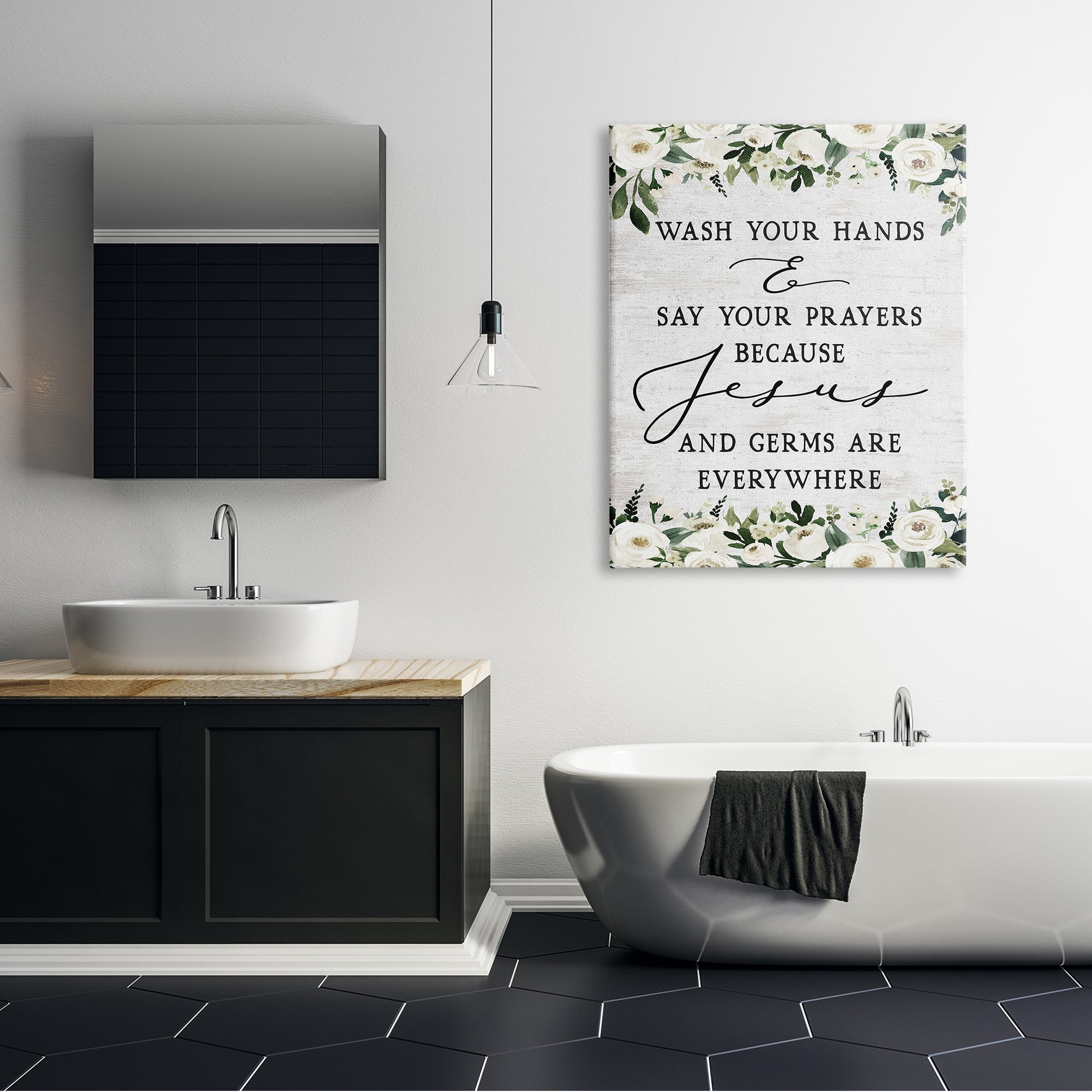 Stupell Industries Wash Hands Say Prayers Jesus Germs Everywhere Phrase, 36 x 48,Design by Lettered and Lined