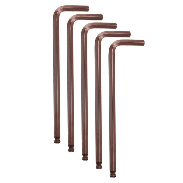 Uxcell 5 Pcs Clé Hexagonale à Extrémité Boule 1/4 Pouces SAE S2 Acier Bras Long Clé Hexagonale en Forme de L Outil de Réparation pour Maison Vélo Moto Réparation, Rouge Brun