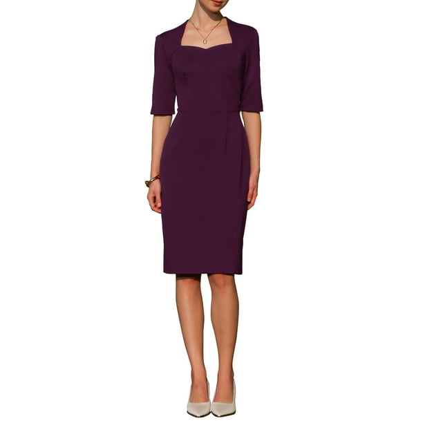 Vestidos de tubo para mujer Inspire Chic con cinturón, vestido vintage de escote corazón, lápiz, XL, púrpura