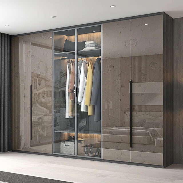 Italian minimalist, light luxury, high gloss wardrobe, customized home bedroom, glass wardrobe, minimalist master bedroom, flat My Lux Decor Round