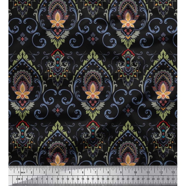 Soimoi Poly Georgette Fabric Floral & Ogee Damask Printed Craft Fabric by The Yard 52 Inch Wide