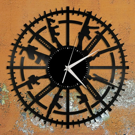 Amblelife Guns Vinyl Wall Clock Unique Gift for Friends Home Living Room Decoration Vintage Design Office Bar Room Home Decor