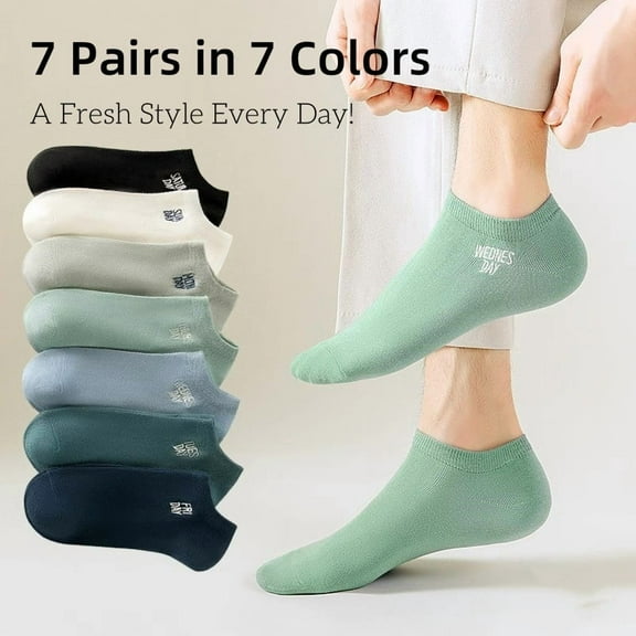 7 Pairs Men’s Weekly Socks – 7 Colors, Breathable & Lightweight Ankle Socks with Reinforced Toe & Heel, “0” Fluorescent Agent, for Daily Comfort