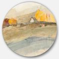 thumbnail image 1 of Designart 'Orange Brown Farm House' Art Mural en Métal Style Ferme - Disque de 36, 1 of 5