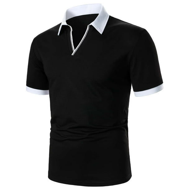 men contrast collar polo shirt