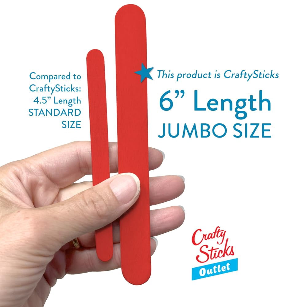 CraftySticks- 600 Pack, 6 Inch Red Color, Jumbo Wood Popsicle Sticks for Crafts, Home, School Art, Building, Learning, Wood Tongue Depressor Size