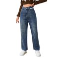 thumbnail image 3 of PEASKJP Means Jeans Athletic Fit High Waisted Flare Jeans Ripped Denim Pants, Navy XL, 3 of 5
