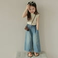 thumbnail image 3 of Kids Girls Casual Baggy Wide Leg Denim Pants Zip Up Denim Pants Straight Leg Cargo Jeans Casual Loose Jeans for 3-8 Years, 3 of 8
