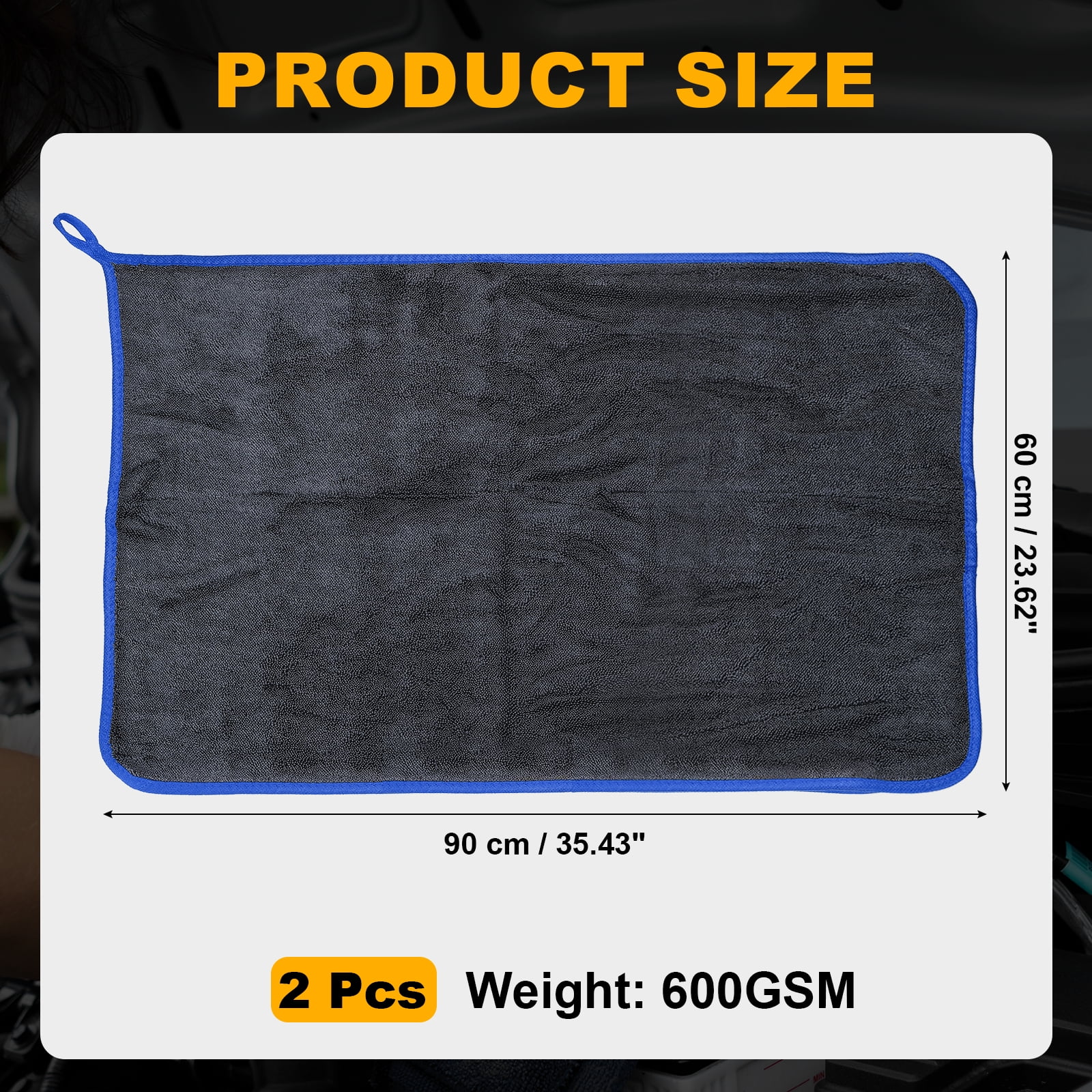 Uxcell 2 Pcs Car Microfiber Towels 23.62 x 35.43 Inch Ultra Absorbent Microfiber Towel Care Polishing Detailing Waxing Cloths Single Layer for Car Kitchen Window, Grey/Blue(600GSM)