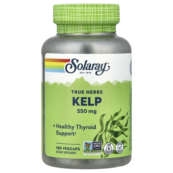 Solaray Kelp 550 mg with Folic Acid for Healthy Thyroid Function, Energy & Metabolism Support | Non-GMO | 180 VegCaps