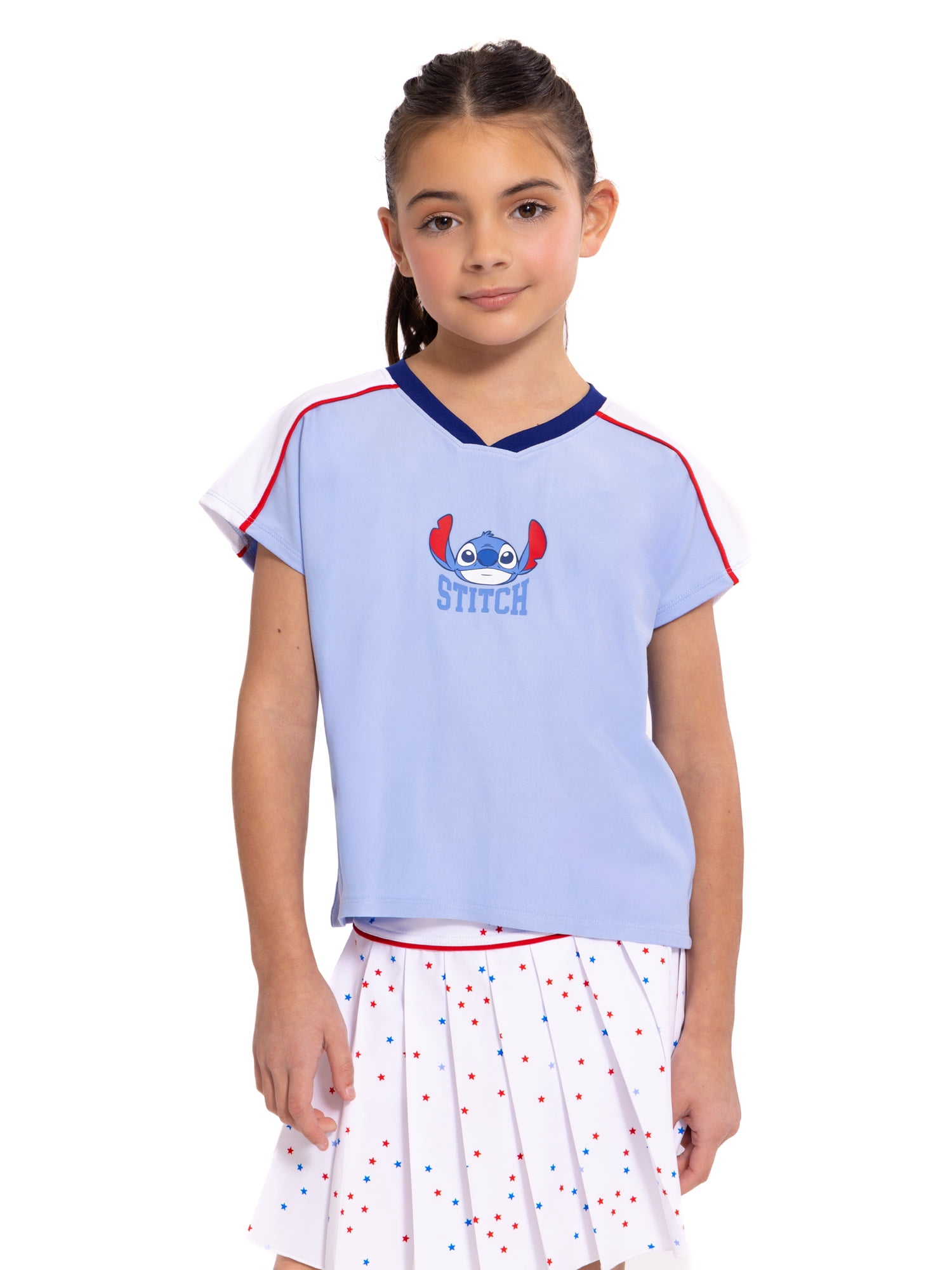 Stitch Girls Active V-Neck Graphic Jersey with Short Sleeves, Sizes 4-12