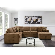 THSUPER.123" Oversized Sectional Sofa with Storage Chaise, U Shaped Sectional Couch with 4 Throw Pillows for Large Space Dorm Apartment. Brown