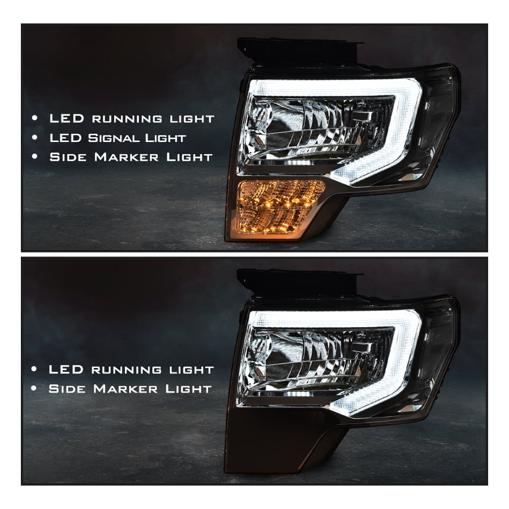 PIT66 LED DRL Projector Headlights Chrome/Clear Fit for Ford F150 F-150 Truck 2009-2014