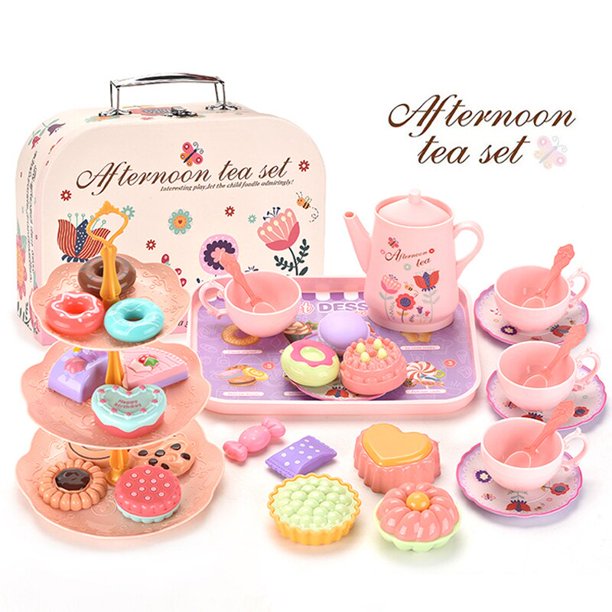 Juego de simulación de té y comida para niñas, casa de juego de pastel, cocina, juego de té de la tarde, regalos para niños heqiyong LED