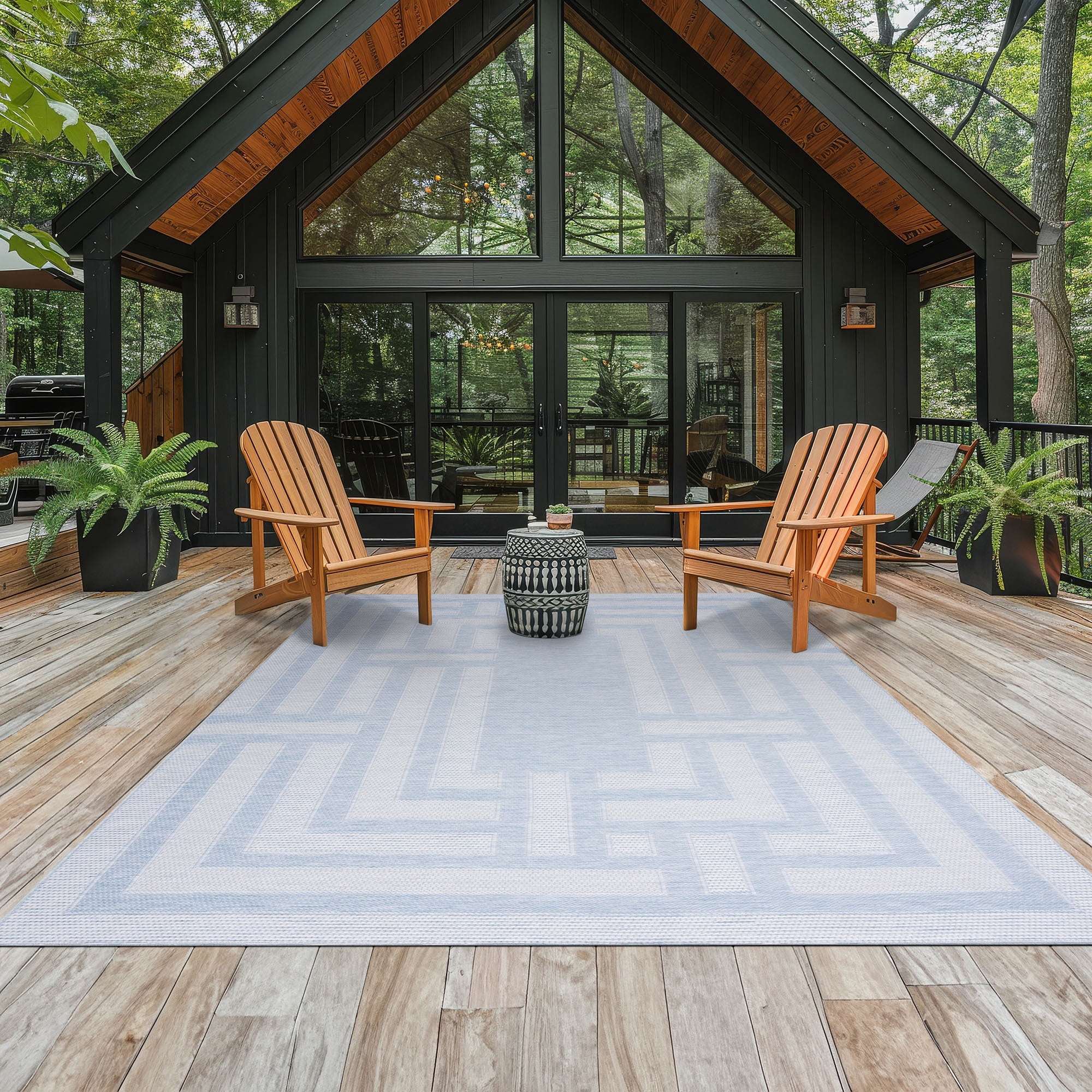 Bliss Rugs Bailey Transitional 2' x 7' Aqua and White Indoor Outdoor Area Rug