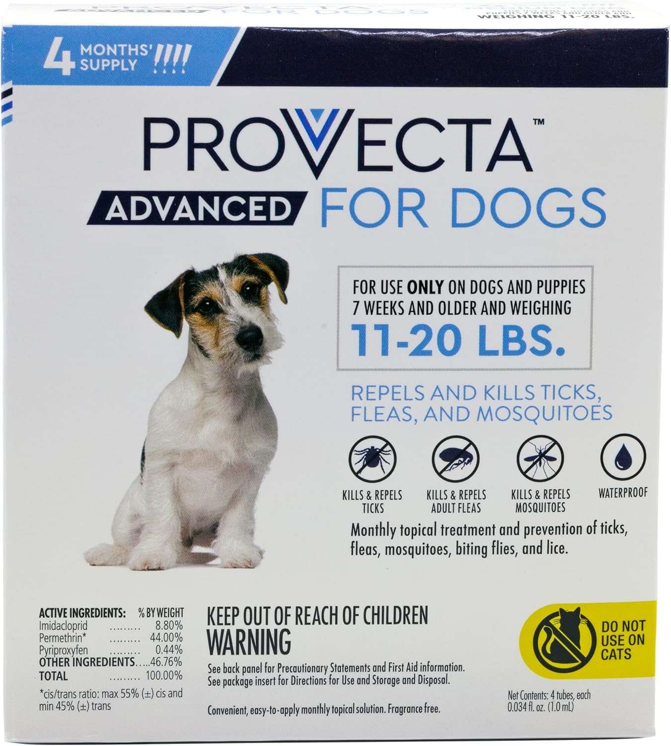 Provecta Advanced Flea Tick Medium Dogs 11–20 lbs 4-Month Topical Application