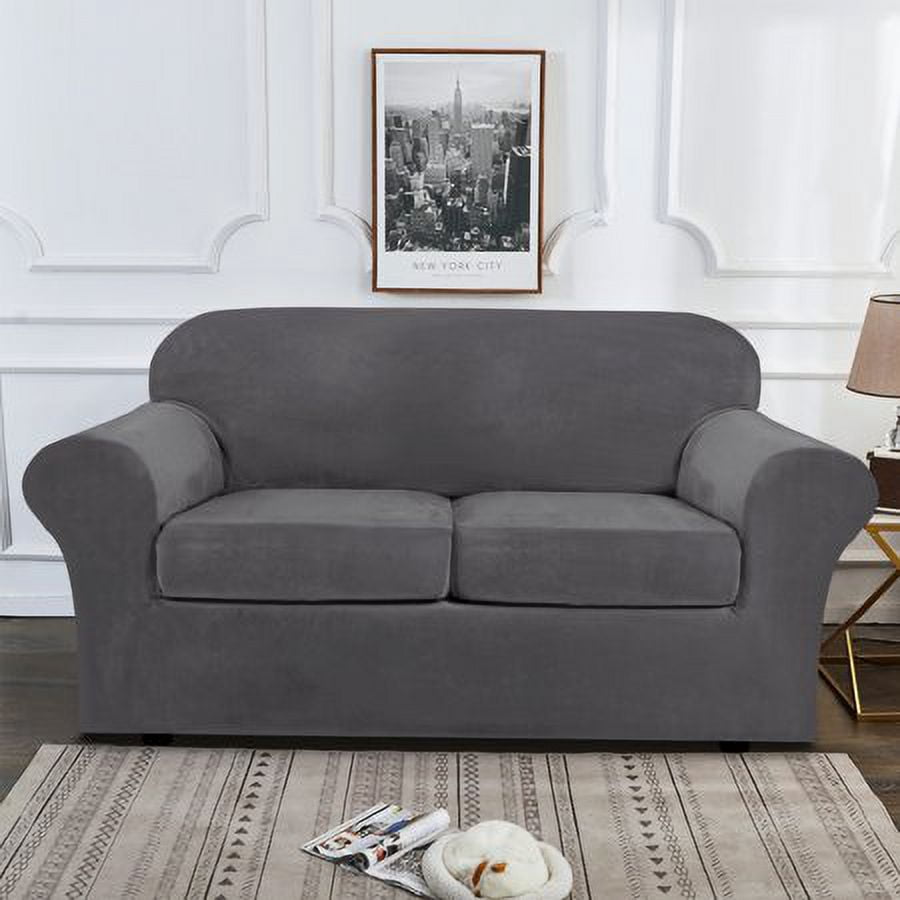 JIAN YA NA Stretch Velvet Sofa Covers Couch Covers Sofa Slipcovers(Gray, Loveseat Cover)