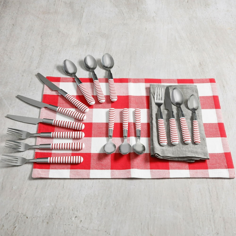 Gibson Everyday Mini Stripe Red 16Piece Stainless Steel Flatware Set