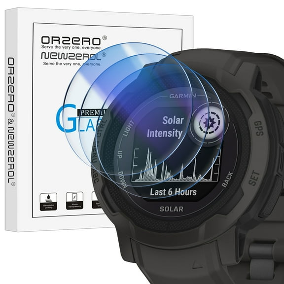 (3 Pack) Orzero Compatible for Garmin Instinct 2 (Not for Instinct 2S) Smartwatch Screen Protector, Tempered Glass 2.5D Arc Edges 9 Hardness HD Bubble-Free (Lifetime Replacement)
