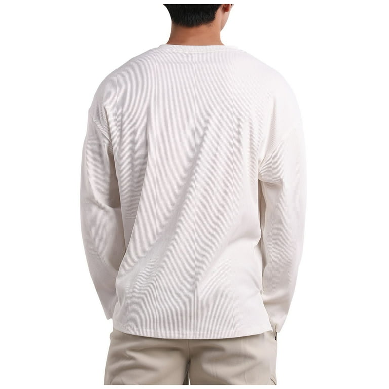 WREESH Men's Solid Color Ribbed Knit Shirts Casual Long