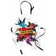 thumbnail image 1 of Tattoo Apron, Classic Old Design Mom and Dad Written Ribbon on Heart with Swallow Birds, Unisex Kitchen Bib with Adjustable Neck for Cooking Gardening, Adult Size, Multicolor, by Ambesonne, 1 of 4