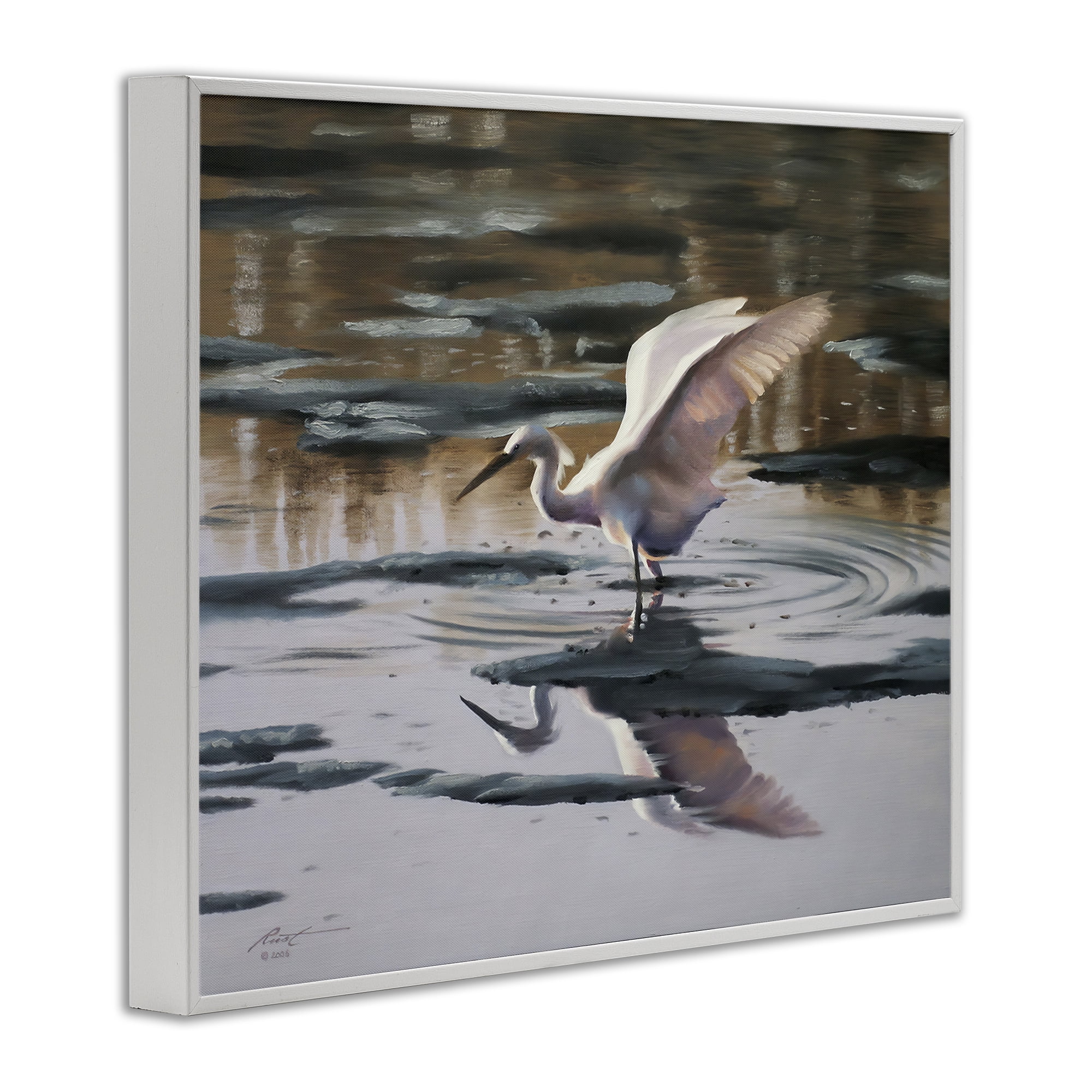 Stupell Industries Swan Landing in Water Animals & Insects Painting White Framed Art Print Wall Art, 20 x 16