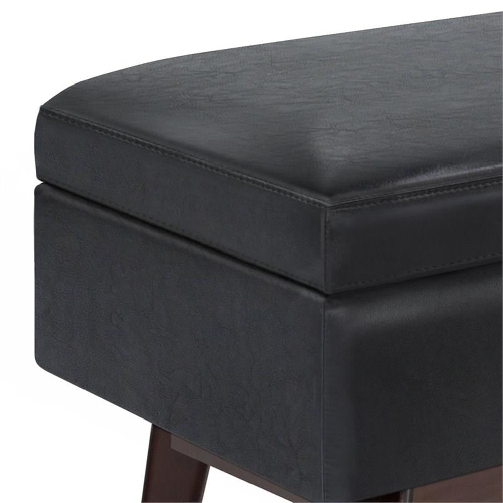 Owen 48 inch Wide Mid-Century Modern Rectangular Storage Ottoman in Midnight Black Vegan Leather