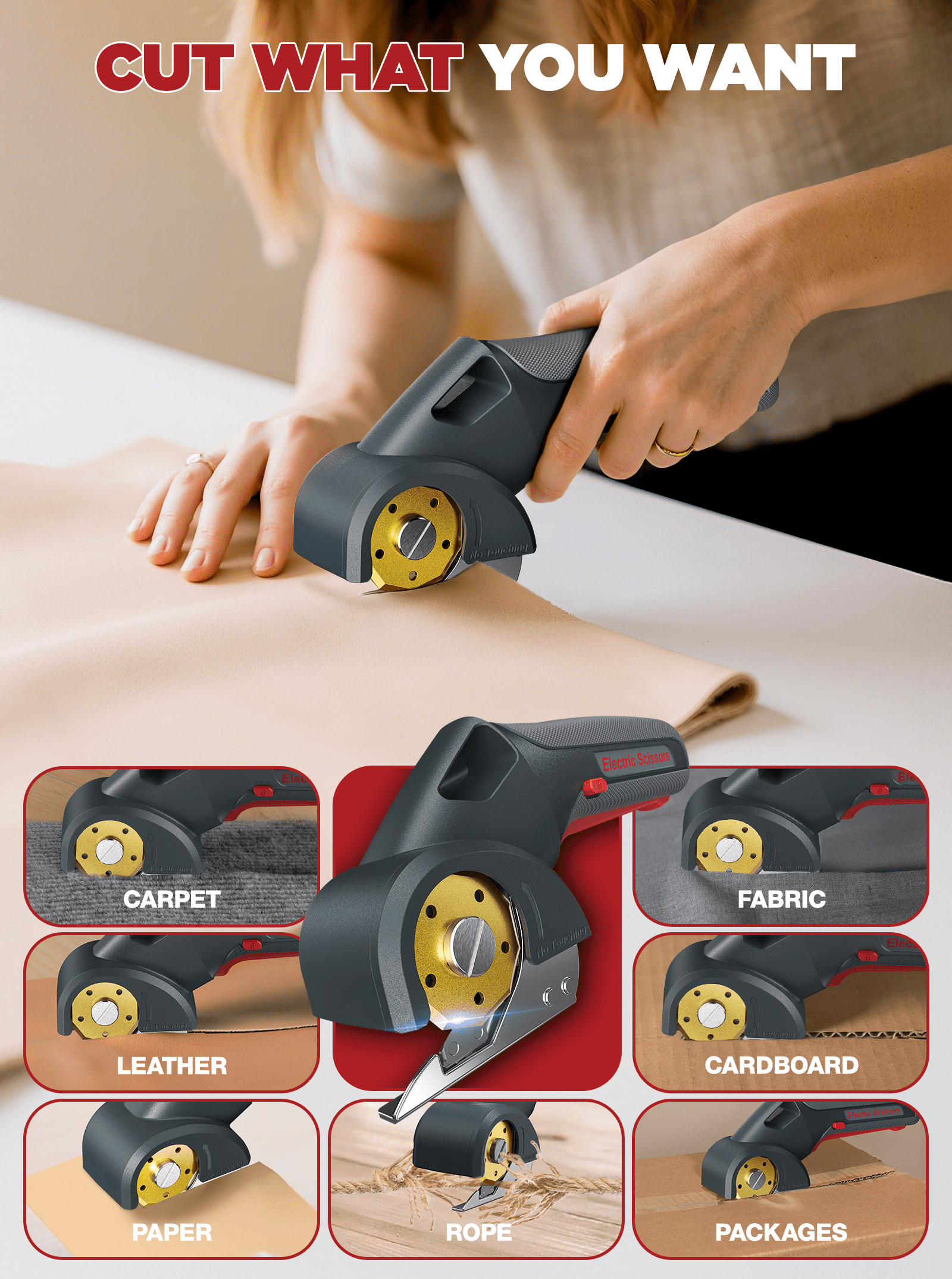 Tawom 4V Cardboard Cutter, Cordless Electric Cutting Tools with Safety Lock, 2 Titanium Rotary Blade, Rechargeable Electric Scissors for Fabric,Leather,Carpet,Box