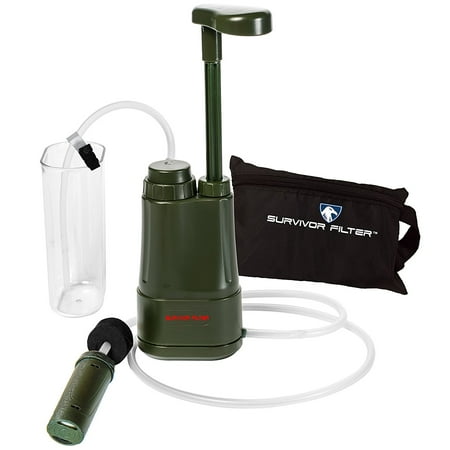 Polycarbonate Membrane Filters Survivor Filter PRO - Virus and Heavy Metal Tested 0.01 Micron Water Filter. 3 Filter Stages - 2 Cleanable 100,000L Membranes and a Carbon Filter. Attachable Cup, Hoses, Clip and Carry Case Included ()