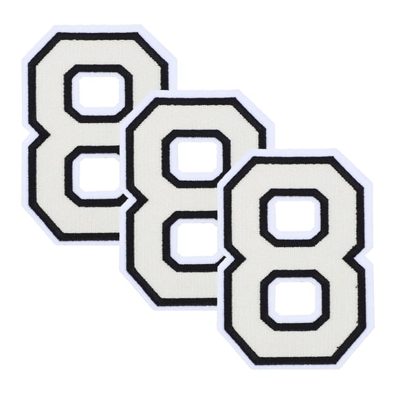Uxcell 3 Pcs Iron on Number Patches, 4.5 Inch Embroidered Patches(Number 8, White)