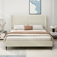 thumbnail image 2 of King Size Bed Frame with 55.5"H Headboard, Boucle Upholstered Wingback Platform Bed Frame with Wood Legs, Sturdy Wood Slats for Bedroom, No Box Spring Needed, Beige, 2 of 6