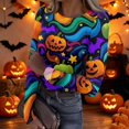 thumbnail image 2 of Halloween Tops for Women Trendy Long Sleeve Slim Funny Pumpkin Ghost Tunic Tops Holiday Fall Spring Crew Neck Ribbed Basic Tees Multicolor S, 2 of 7