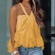 thumbnail image 3 of Camisetas sin mangas para mujer, dobladillo acampanado con volantes, sin mangas, cuello halter, camisetas sin mangas de verano para fiesta al aire libre, playa, amarillo, M, 3 of 5